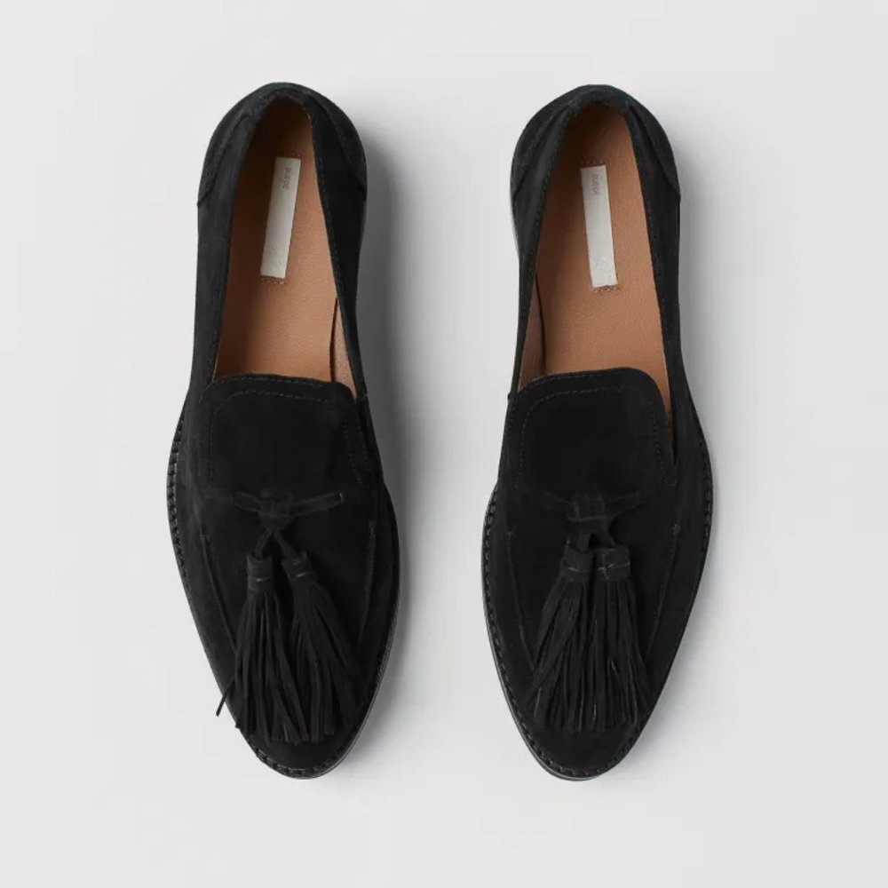H&M Premium Black Suede Tassel Loafers/NWT/Size 7